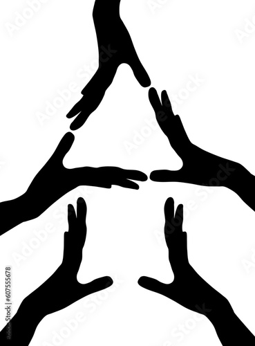 black and white symbols made from hands