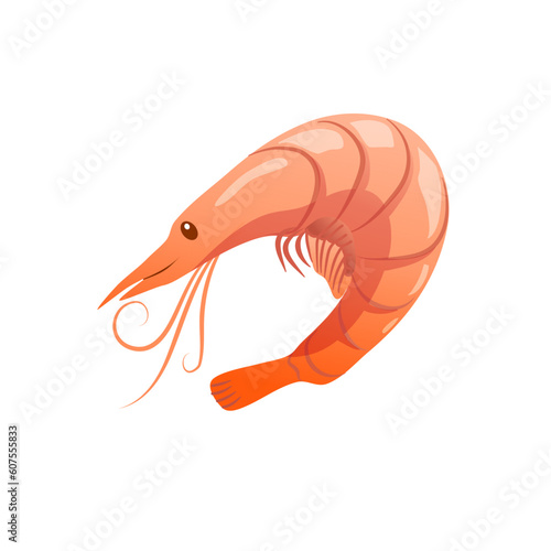 Vector illustration Shrimp icon in flat style, seafood. Isolated on white background.