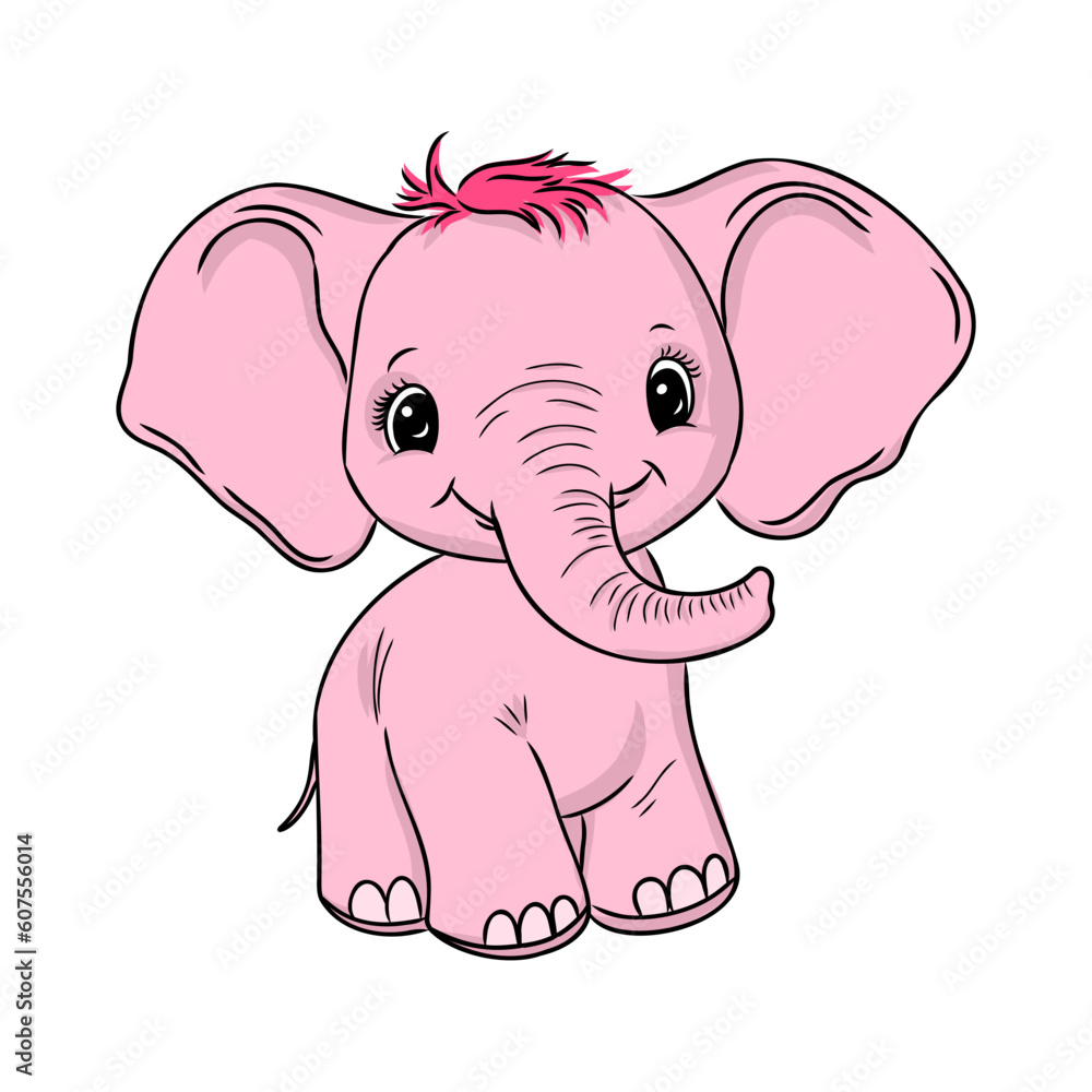 Cute elephant cartoon hand drawn vector illustration. Can be used for t-shirt print, kids wear fashion design, baby shower invitation card.