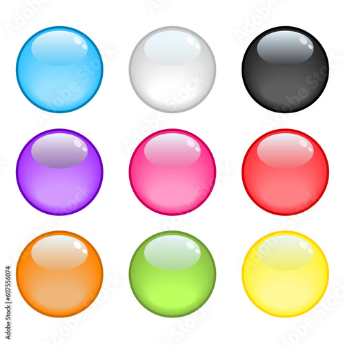 A collection of 9 colorful glossy spheres