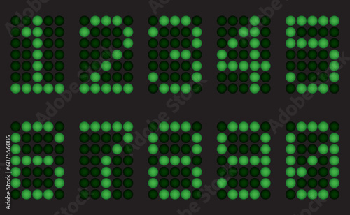 Green digits for matrix display. Vector illustration. On black background.