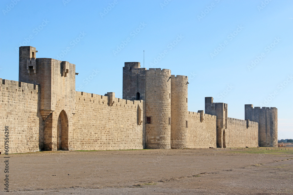 City walls and gatehouse in Aigues-Mortes in France City walls and gatehouse in Aigues-Mortes in France