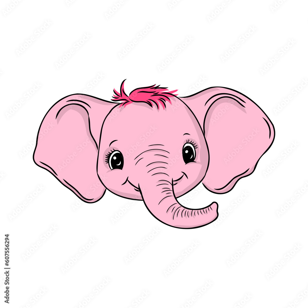 Fototapeta premium Cute elephant cartoon hand drawn vector illustration. Can be used for t-shirt print, kids wear fashion design, baby shower invitation card.