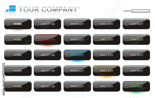 Website black glossy style button bars set template