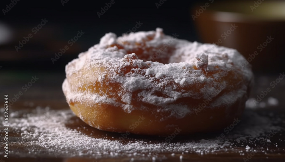 Homemade donut with powdered sugar and chocolate generated by AI