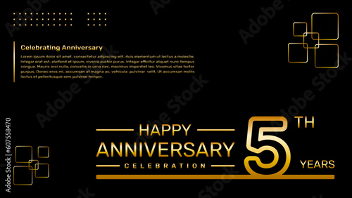 5th year anniversary template design with gold color, vector template illustration