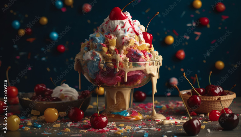 Indulgent chocolate berry dessert on festive table generated by AI Indulgent chocolate berry dessert on festive table generated by AI