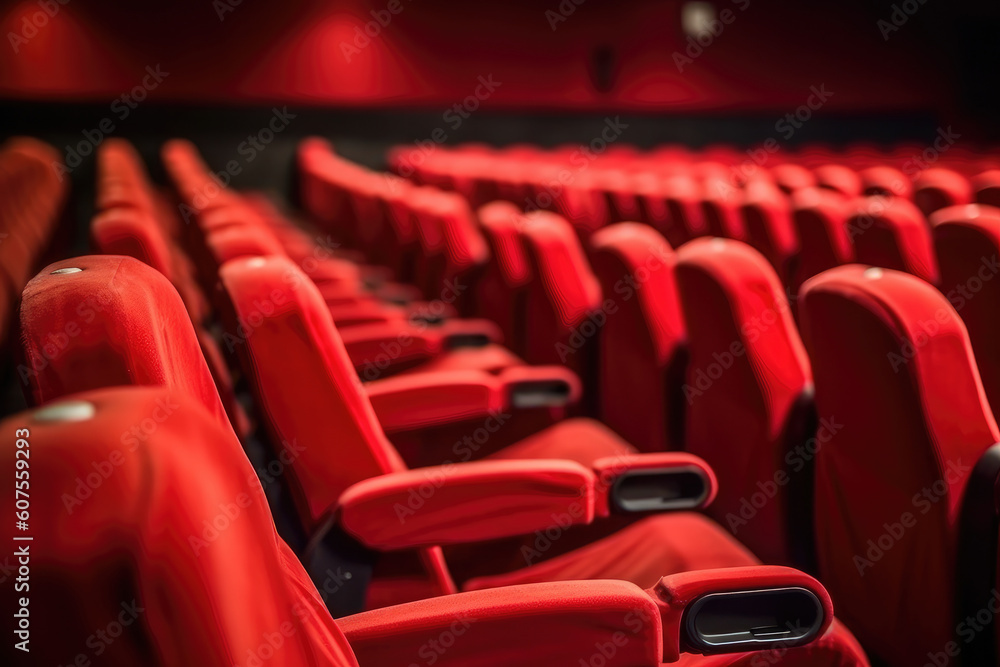 Fototapeta premium Empty comfortable red cinema or theater seats. Generative AI