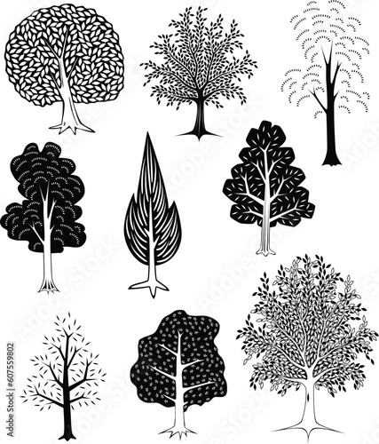 Set of simple editable vector tree designs