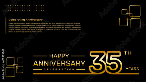 35th year anniversary template design with gold color, vector template illustration