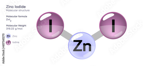 zinc Iodide molecular structure formula. Periodic table structural molecular formula Vector design. Pharmaceutical compounds and composition. Easily printable product with correct CPK colour.