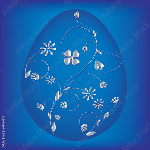 Vector illustration of delicately silver painted blue easter egg