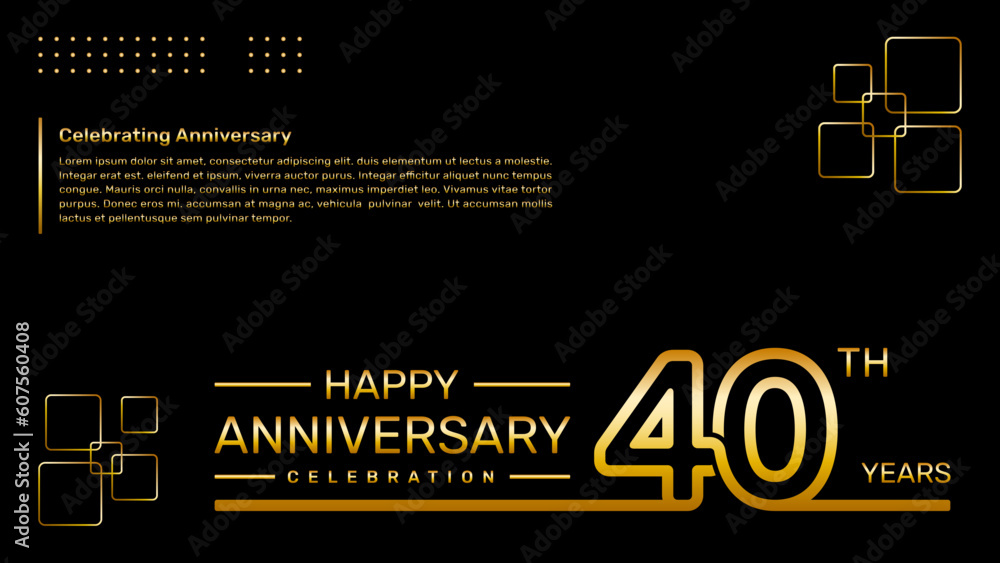 40th year anniversary template design with gold color, vector template illustration