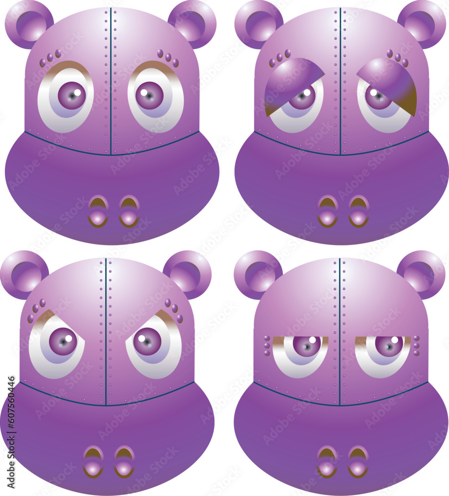 Naklejka premium vector illustration for a robot hippo with emotion and expression