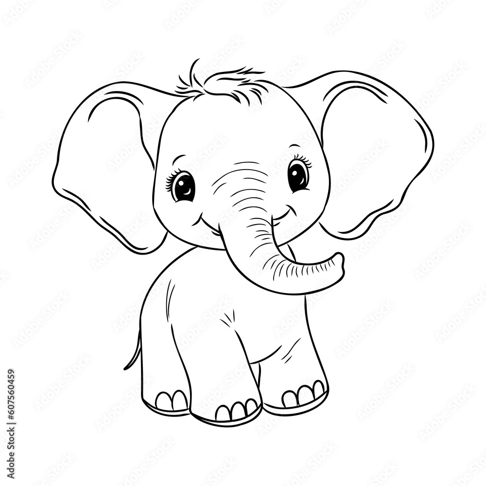 Obraz premium Elephant for coloring book.Line art design for kids coloring page. Coloring page outline of cartoon elephant.