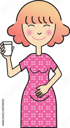 vector illustration for a mother-to-be holding a glass of milk.