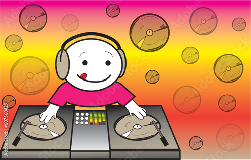 Vector illustration of cute disc jockey