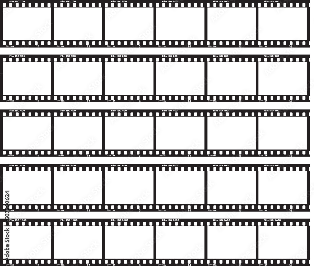 Traditional film strip with ISO label and numbers at side. Traditional film strip with ISO label and numbers at side.