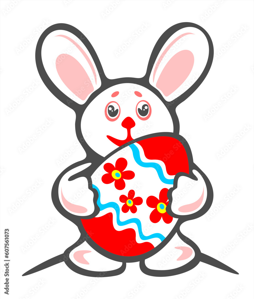 Cheerful bunny and ornate easter egg on a blue background. Easter illustration. Cheerful bunny and ornate easter egg on a blue background. Easter illustration.