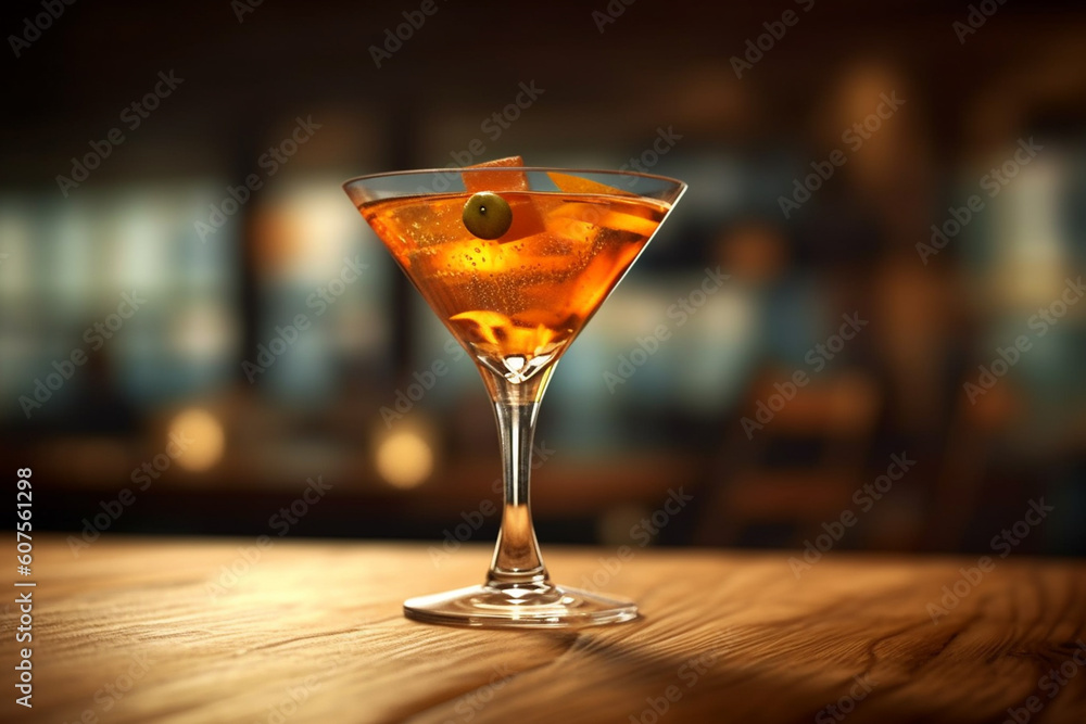 Manhattan cocktail on the wooden table, Generative AI Manhattan cocktail on the wooden table, Generative AI