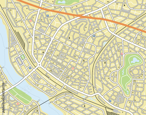 Editable vector map of a generic city with no names