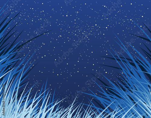 Editable vector background of grass and stars as separate object