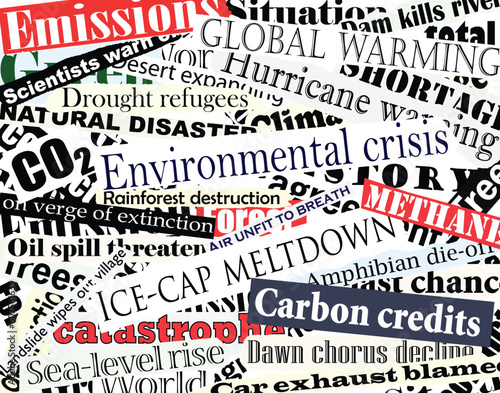 Editable vector illustration of newspaper headlines on an environmental theme