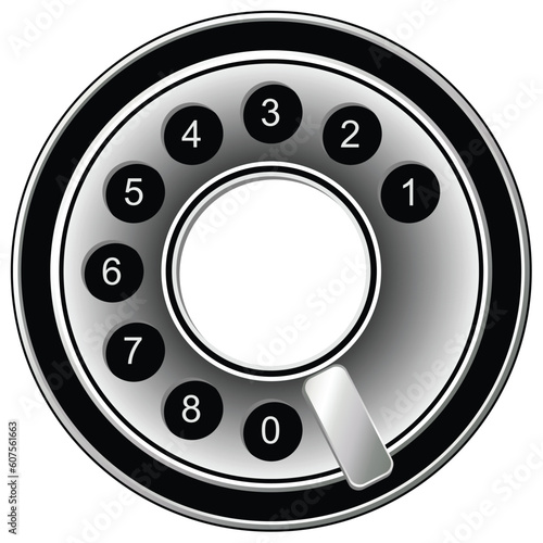 Old telephone dialing disk isolated over white