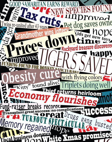 Vector collage of good news headlines with each headline as a separate editable object