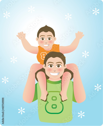 vector illustration for a relationship for father and son, piggyback