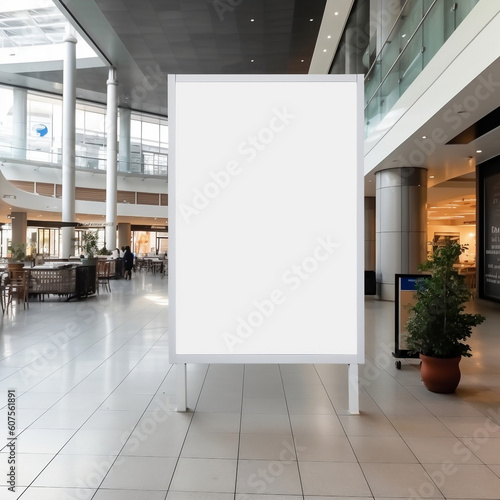 Blank advertising board in shopping mall with copy space, generative AI