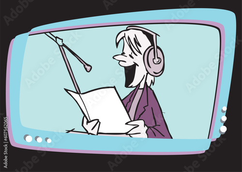 speaker or film director and screen - cartoon style