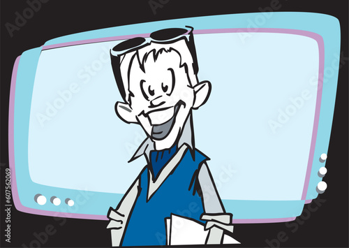 speaker or film director and screen - cartoon style