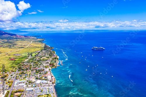 Spectacular Aerial Shot: Majestic Maui Coastline with Royal Caribbean Cruise Ship - Quantum of the Seas