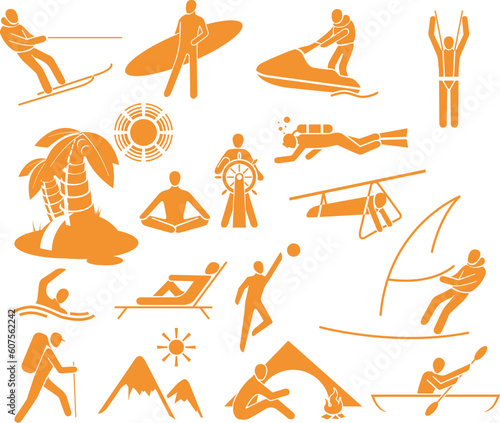 Types of rest and vacation - 17 icons