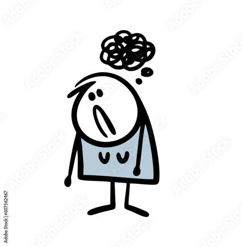 Sad depressed woman needs psychological help. Vector illustration stick of unhappy figure woman.