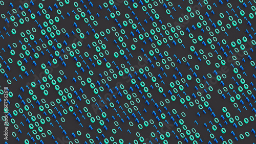 Abstract background of zeros and ones. Data, matrix or tensor. 3d illustration