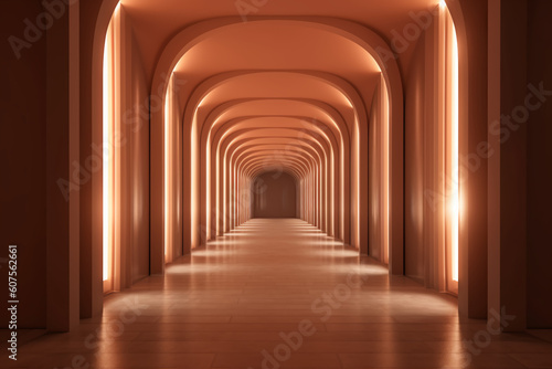 Illuminated corridor interior design. Empty Room Interior Background  creative ai