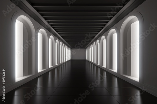 Illuminated corridor interior design. Empty Room Interior Background  creative ai