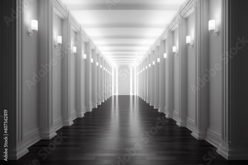 Illuminated corridor interior design. Empty Room Interior Background  creative ai