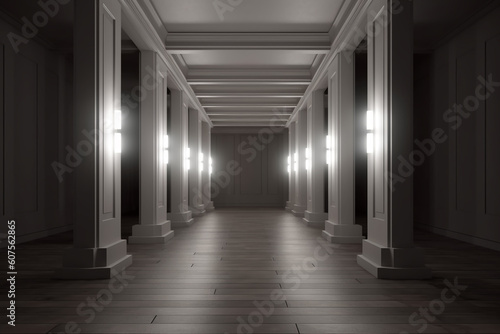 Illuminated corridor interior design. Empty Room Interior Background  creative ai