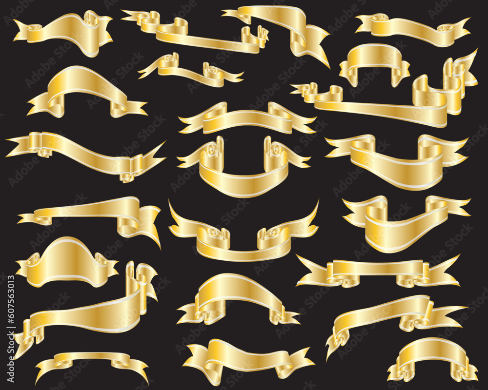 set of vector ribboms with stripes and gradients set of vector ribboms with stripes and gradients