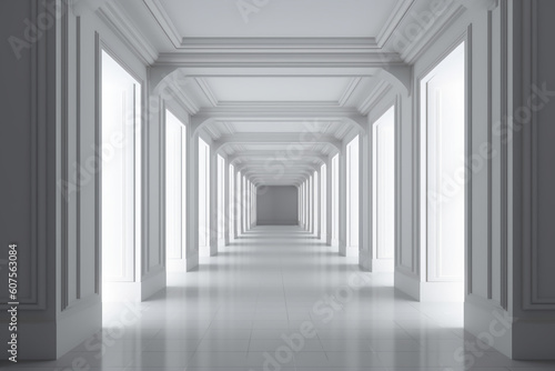 Illuminated corridor interior design. Empty Room Interior Background, creative ai © MUS_GRAPHIC