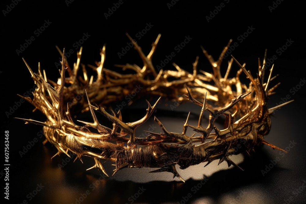 Obraz premium Crown of thorns made of gold with black background faith in Jesus The Savior Generative AI Illustration