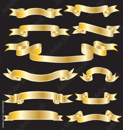 Set of vector ribbons with stripes and gradients