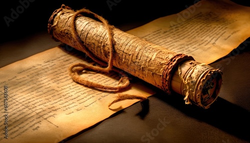Fotografia Old manuscript parchment Hebrew text ancient biblical scroll prophets Generative