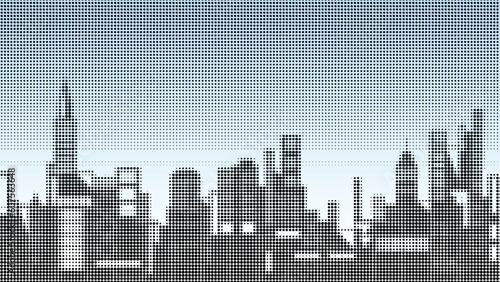 Halftone vector illustration of a city skyline