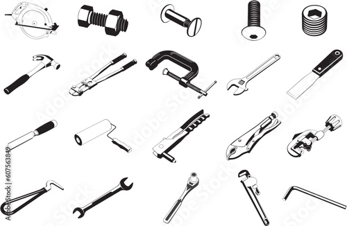 Collection of smooth vector EPS illustrations of various tools
