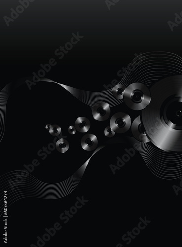 Background illustration of black vinyl discs and waves