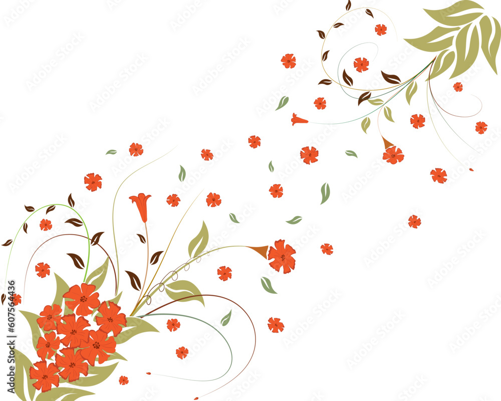 Spring floral vector ornament with leaves and flowers Spring floral vector ornament with leaves and flowers